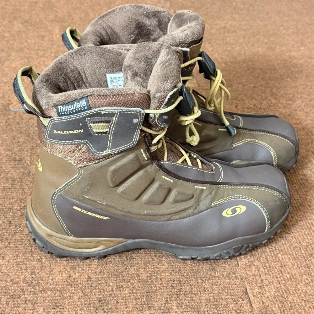 Salomon Waterproof Thinsulate Winter Boots Mens 10 Brown shoes Contagrip 439705